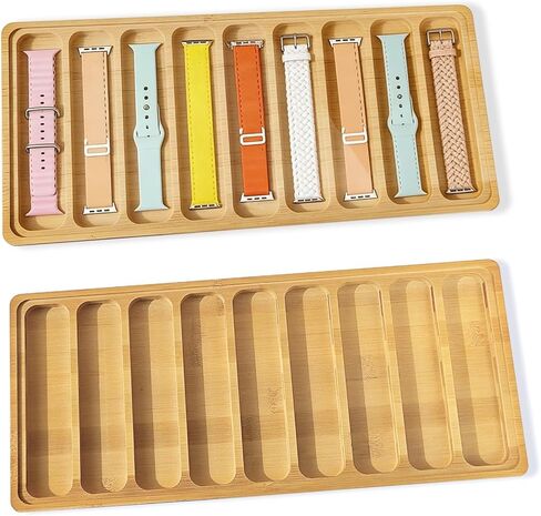 Wooden Watch Band Organizer Watch Holder for Men, 2 Pcs Works with All Apple Watch Band Holder Wood Design - 9 Slot Storage Box DIY Crafting Drawer Organizer (7.48 x 6.77 x 0.67 Inches) in Saudi Arabia