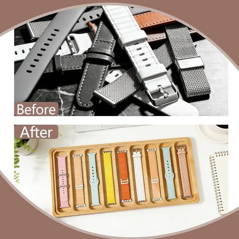 Wooden Watch Band Organizer Watch Holder for Men, 2 Pcs Works with All Apple Watch Band Holder Wood Design - 9 Slot Storage Box DIY Crafting Drawer Organizer (7.48 x 6.77 x 0.67 Inches) in Saudi Arabia