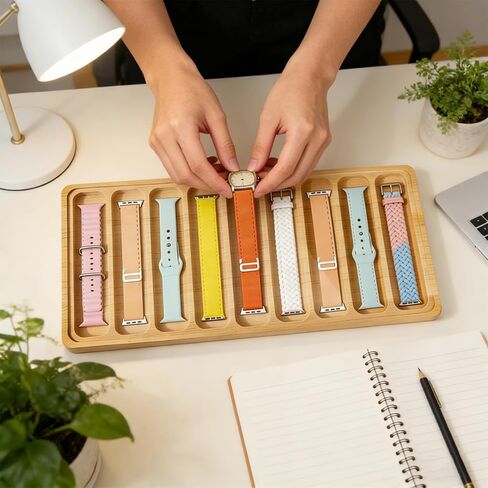 Wooden Watch Band Organizer Watch Holder for Men, 2 Pcs Works with All Apple Watch Band Holder Wood Design - 9 Slot Storage Box DIY Crafting Drawer Organizer (7.48 x 6.77 x 0.67 Inches) in Saudi Arabia