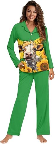 Women's Sleepwear Set 2Pcs Soft & Skin-Friendly Lounge Wear Animal Floral Pattern Leisure Style Print in Saudi Arabia