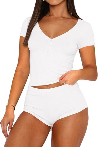 INFITTY Pajamas for Women Set Short Sleeve Button Down Sexy Pj Sets Sleepwear Soft Pjs Lounge Sets in Kuwait