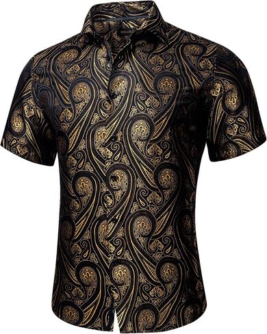 DiBanGu Men's Silk Shirt,Casual Short Sleeve Button Down Shirt Regular Fit Summer Shirt Beach Party in Saudi Arabia