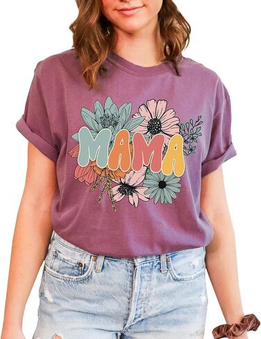 Mama T-Shirt, Pregnancy Reveal to Mother, 100% Cotton Premium Quality, Retro Look Oversized Graphic Tee in Saudi Arabia