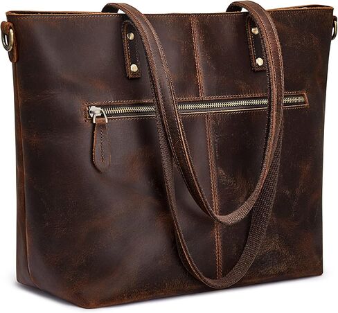 S-ZONE Genuine Leather Tote Bag for Women Vintage Shoulder Purse Work Handbag with Front Pockets in Saudi Arabia