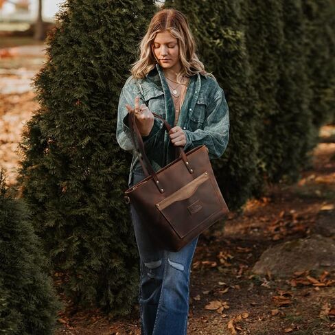 S-ZONE Genuine Leather Tote Bag for Women Vintage Shoulder Purse Work Handbag with Front Pockets in Saudi Arabia