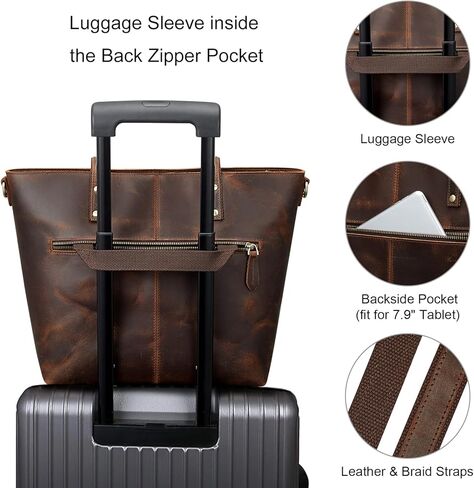 S-ZONE Genuine Leather Tote Bag for Women Vintage Shoulder Purse Work Handbag with Front Pockets in Saudi Arabia