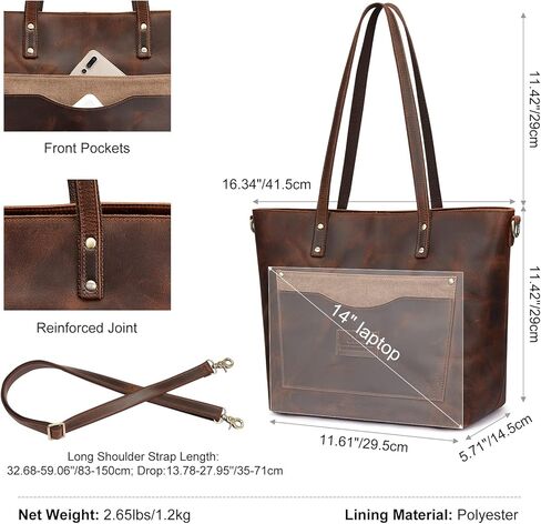 S-ZONE Genuine Leather Tote Bag for Women Vintage Shoulder Purse Work Handbag with Front Pockets in Saudi Arabia