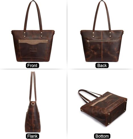 S-ZONE Genuine Leather Tote Bag for Women Vintage Shoulder Purse Work Handbag with Front Pockets in Saudi Arabia