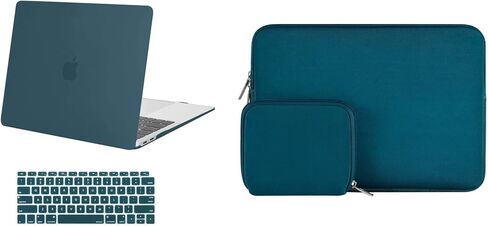 MOSISO Compatible with MacBook Air 13 inch Case 2018-2020 Rlease A2337 M1 A2179 A1932, Plastic Hard Shell Case&Neoprene Sleeve Bag with Small Case&Keyboard Cover, Deep Teal in Saudi Arabia