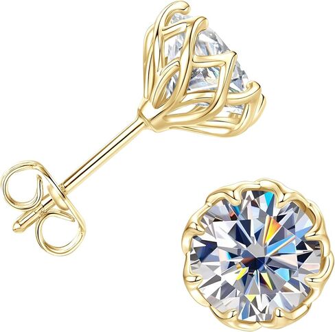 Solitaire Stud Earrings for Women, 14K Gold Filled Imitation Diamond Moissanite Studs Dainty Floral Bud Channel Set Women Earrings Jewelry Valentine Anniversary Day Birthday Gifts for Her in Saudi Arabia