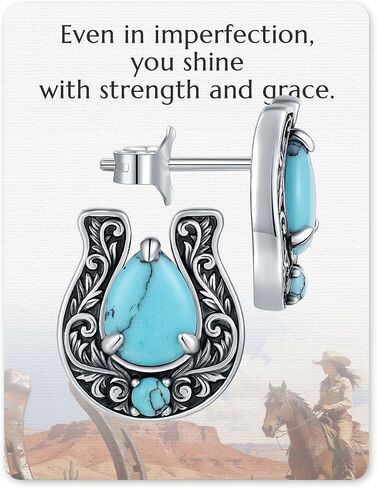 Horse Shoe Turquoise Stud-Earrings for Women – 925-Sterling-Silver Vintage Western Country Jewelry Gift for Mom on Birthday Mother's Day in Kuwait