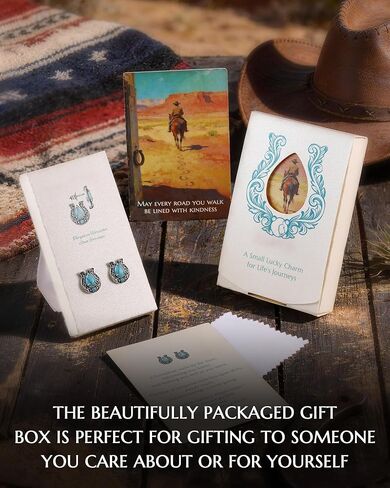 Horse Shoe Turquoise Stud-Earrings for Women – 925-Sterling-Silver Vintage Western Country Jewelry Gift for Mom on Birthday Mother's Day in Kuwait