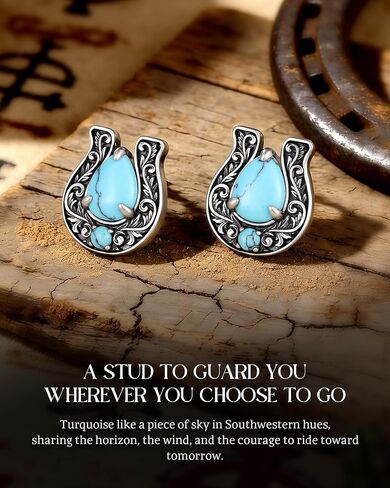 Horse Shoe Turquoise Stud-Earrings for Women – 925-Sterling-Silver Vintage Western Country Jewelry Gift for Mom on Birthday Mother's Day in Kuwait