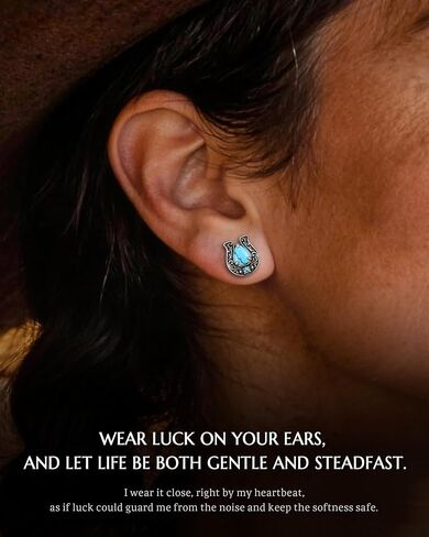 Horse Shoe Turquoise Stud-Earrings for Women – 925-Sterling-Silver Vintage Western Country Jewelry Gift for Mom on Birthday Mother's Day in Kuwait