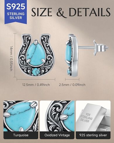 Horse Shoe Turquoise Stud-Earrings for Women – 925-Sterling-Silver Vintage Western Country Jewelry Gift for Mom on Birthday Mother's Day in Kuwait
