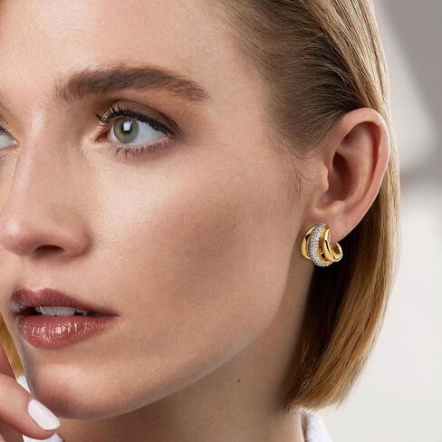 Ross-Simons 14kt Yellow Gold-Plated 3-Row Earrings With 1.64 ct. t.w. Czs in Saudi Arabia