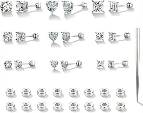 TOPBRIGHT 9 Pairs 20G Hypoallergenic Flat Back Earrings for Women Men - 14K Gold Plated & Silver Stainless Steel Studs, CZ 3-7mm, Perfect for Cartilage & Multiple Piercings, Sensitive Ears Friendly in Saudi Arabia