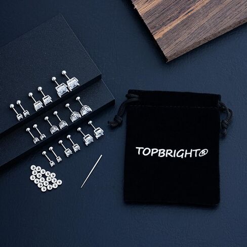 TOPBRIGHT 9 أزواج 20 جرام من الأقراط المسطحة المضادة للحساسية للنساء والرجال - مسامير من الفولاذ المقاوم للصدأ مطلية بالذهب عيار 14 قيراط والفضة، تشيكوسلوفاكيا 3-7 مم، مثالية للغضاريف والثقوب المتعددة، صديقة للأذنين الحساسة in Kuwait