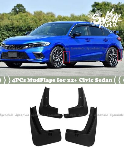 يناسب 2022+ Honda Civic Sedan Direct FIT Black 4PCS MUD Flap Splash Guard Set in Saudi Arabia