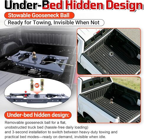 طقم وصلة ربط المقطورة Gooseneck كرة قابلة للطي GNRK1116 متوافقة مع شاحنات Ford F250 وF350 2017-2022 و2017-2022 Ford F450 مع سرير مثبت في المصنع، 30.000 رطل GTW، كرة 2-5/16 بوصة in Kuwait