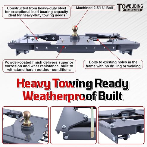 طقم وصلة ربط المقطورة Gooseneck كرة قابلة للطي GNRK1116 متوافقة مع شاحنات Ford F250 وF350 2017-2022 و2017-2022 Ford F450 مع سرير مثبت في المصنع، 30.000 رطل GTW، كرة 2-5/16 بوصة in Kuwait