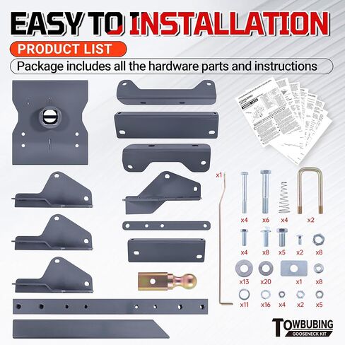 طقم وصلة ربط المقطورة Gooseneck كرة قابلة للطي GNRK1116 متوافقة مع شاحنات Ford F250 وF350 2017-2022 و2017-2022 Ford F450 مع سرير مثبت في المصنع، 30.000 رطل GTW، كرة 2-5/16 بوصة in Kuwait