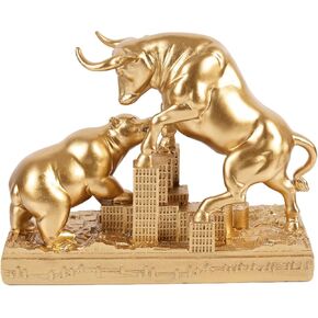 Bull and Bear Statue Wall Street Bull Statue - Ideal Stock Market Gift for Men Office Decoration Wall Street Bull Vs Bear Home Décor Stock Market Bull Figurine Finance Office Decor Financial (Bronze) in Kuwait