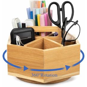 منظم مكتب مستلزمات فنية دوارة من الخيزران، منظم أقلام تحديد دوارة لعلامات الكحول، علبة تخزين سطح المكتب للوازم المكتبية، تخزين الخيزران يدور 360 درجة لأقلام الرصاص والقلم وفرش الطلاء in Kuwait