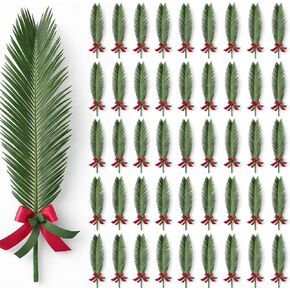 40 Pcs Easter Palm Leaves Decor Artificial Green Foliage Leaf with Red Ribbon for Palms Sunday 20.4 Inch Outdoor Faux Tropical Leaves for Easter Home Decor Party Supplies in Kuwait