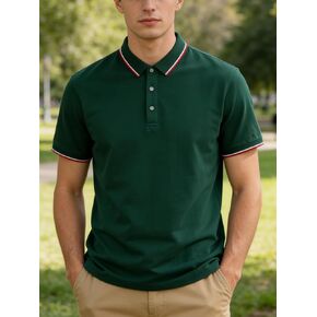 Men's Knit Polo Shirt Short Sleeve Cotton, Casual Comfort Top for Smart Casual Outfit -Size L in Kuwait