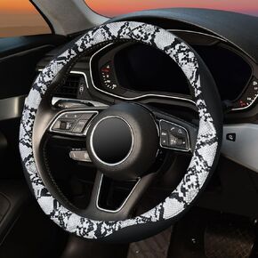 غطاء عجلة القيادة من جلد الثعبان من ZHOL، جلد من الألياف الدقيقة المسامية عالمي مقاس 14.5-15 بوصة، واقي عجلة قيادة السيارة مضاد للانزلاق للنساء والرجال، أسود وأبيض in Kuwait