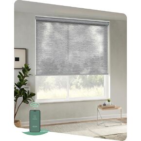 التحكم في تطبيق الستائر الآلية Yoolax، ظلال آلية لتصفية الضوء للنوافذ، ظلال دوارة أوتوماتيكية لاسلكية لغرفة النوم وغرفة المعيشة والمكتب (رمادي جاكار مرشح للضوء، 34 بوصة عرض × 72 بوصة ارتفاع) in Kuwait