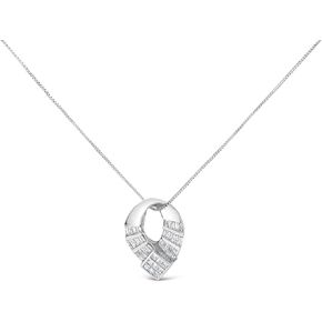 14k White Gold 1 5/8 Cttw Invisible Set Princess and Channel Set Baguette Diamond Curved Oval Shape Pendant Necklace (G-H Color, VS2-SI1 Clarity) in Kuwait