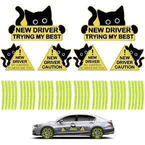 26 PCS Funny New Car Driver Magnets, Magnetic Student Driver Please Be Patient Signs Sticker Reusable Cute Black Cat for All Cars in Kuwait