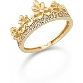 14K Real Solid Gold Ring for Women, Queen Crown Engagement Ring Thin Simulated Diamond, Thickness 1.6 mm in Saudi Arabia