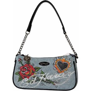 ED HARDY Denim Crossbody Bag with Rhinestone Details in Kuwait