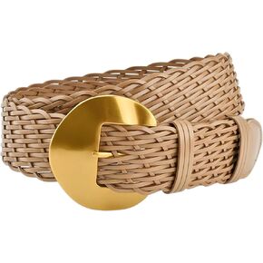 أحزمة جلدية مضفرة واسعة للسيدات للجينز والفساتين 1.8 بوصة أحزمة خصر منسوجة يدويًا بإبزيم ذهبي in Kuwait