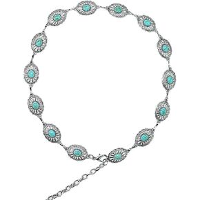 حزام كونشو باللون الفيروزي وأحزمة راعية البقر بسلسلة فضية للنساء وأحزمة خصر فضية وحزام ريفي نسائي لطيف in Kuwait