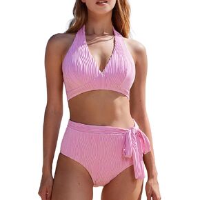 MOOSLOVER Women High Waisted Bikini Sets Push Up Halter Two Piece Swimsuit Tummy Control Bathing Suit in Kuwait