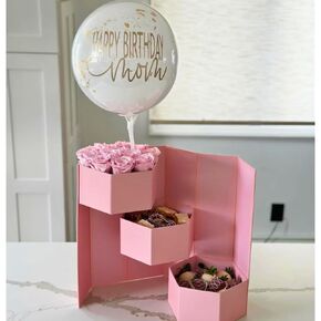UNIKPACKAGING Flower Gift Box with Surprise Tiers, Hexagon Shape, 8.5x7.4x15 inches, for Luxury Gift and Flower Arrangemetns (Pink) in Kuwait