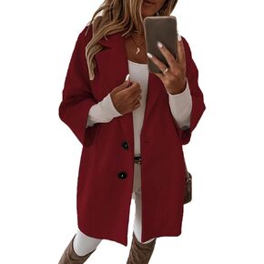 ECDAHICC Womens Fall Winter Wool Blend Pea Coat 3/4 Sleeve Notched Lapel Colla Single-Breasted Midi Outerwear in Kuwait