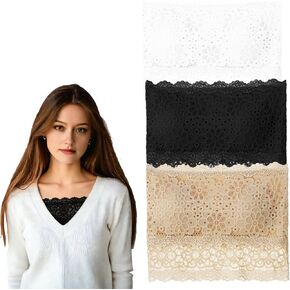 3Pieces Women's Lace Bandeau Bra Floral Lace Tube Top Bandeau Strapless Bras Seamless Stretchy Chest Wrap for Daily Favor in Kuwait