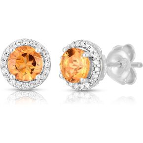 Femme Luxe Halo Birthstone Stud Earrings with Diamond in 925 Silver in Kuwait