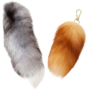 مجموعة إكسسوارات ذيل ثيريان، قطعتان من قلادة ذيل الثعلب مع تصميمات ثعلب فضية وزرقاء وذهبية، مجموعة إكسسوارات تيريان ذات ذيلين in Kuwait