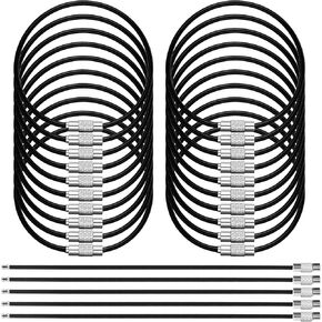 25 قطعة من كابل سلسلة المفاتيح ذو السلك الأسود، حلقة مفاتيح من الفولاذ المقاوم للصدأ بطول 6 بوصة لتعليق بطاقات الأمتعة، حلقة مفاتيح من السلك الأسود لبطاقات الهوية in Kuwait