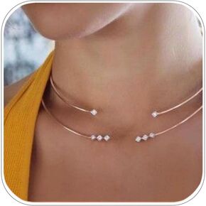 Charm Gold Open Choker Necklace for Women Sqaure Rhinestone Layered Cuff Collar Necklace Jewlery for Wedding Adjustable in Kuwait