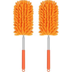 Hand Duster for Cleaning, 360° Bendable Duster with Telescoping Extension Pole, Extendable Washable Mini Dusters for Home, Office, Car, Furniture (2 Pack Orange) in Kuwait