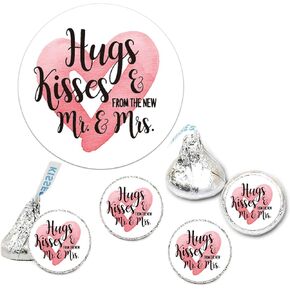 Chocolate Drop Labels Stickers, Hugs & Kisses from The New Mr. & Mrs., 180 Count, Fits Hershey's Kisses Party Favors, Wedding Stickers, Perfect for Weddings, Bridal Shower Engagement Party. in Kuwait