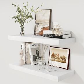 Fun Memories White Floating Shelves 30x 12 Inch, Deep Floating Shelf Wall Mounted, 12" Deep Wall Shelves for Books, Bathroom, Bedroom, Kitchen, Thicked Shelves for Home Storage & Display, Set of 2 in Kuwait