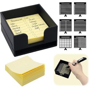 حامل ملاحظات لاصق مع 6 قوالب، موزع ملاحظات لاصق مع استنسل متوافق مع Post It 3x3، منظمات مكتبية، يتضمن 200 قطعة ملاحظات مثالية لقائمة المهام والتخطيط والكفاءة العالية والتركيز in Kuwait